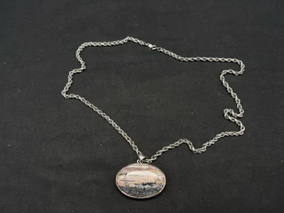 Vintage Sterlingsilber Moos Achat Anhänger Halskette 23,5" - Bild 1 von 4