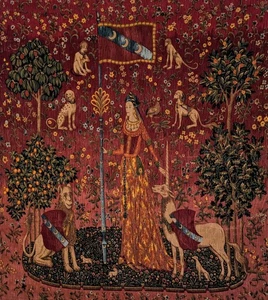 Vintage French Tapestry The Lady and The Unicorn Woven Decor Wall Hanging Accent - Picture 1 of 2