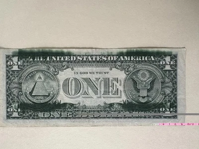 $1 ONE DOLLAR BILL Heavy Over Ink  Error on Back of Bill - Image 1 of 3