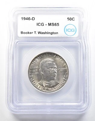 1946-D Booker T Washington Commemorative Half Dollar MS65 ICG *0151 - Image 1 of 3