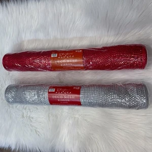 Hobby Lobby Craft Red & Silver Deco Mesh Ribbon 21” X 30 Feet Each - Picture 1 of 5