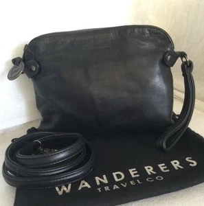 WANDERERS Black Leather Wristlet/Cross Body/Shoulder Bag / Handbag With Dust Bag - Picture 1 of 16