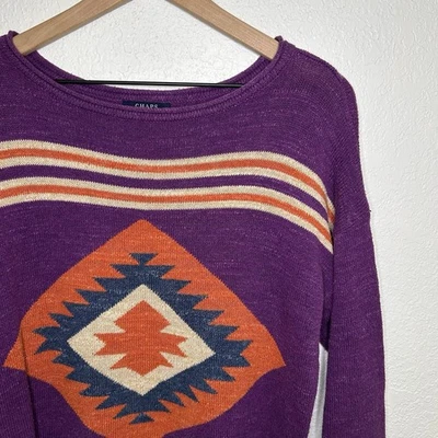 Suéter CHAPS Talla XL Para Mujer Suroeste Azteca Algodón Hombro Caído Cuello Redondo Foto 1 de 4