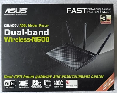 ADSL ASUS DSL N55U DUAL BAND N600 WI-FI  WIRELESS ADSL MODEM ROUTER 600 MB/S - Image 1 of 4
