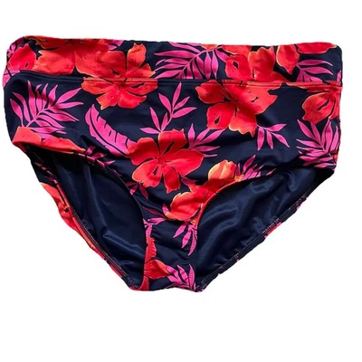 全新无标签 Lands' End 女式高腰游泳比基尼泳裤 16 码花卉夏威夷 — 第 1/4 张图片