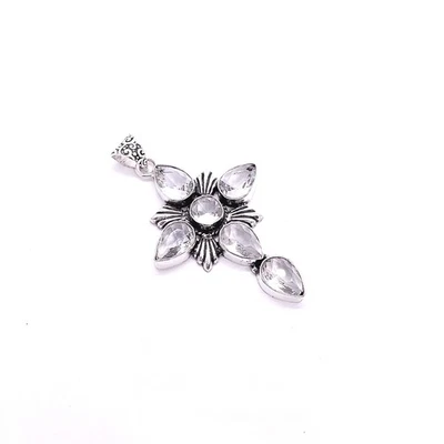 Colgante Cruz Joyería Piedras Preciosas Topacio Blanco Plata de Ley 925 Foto 1 de 3