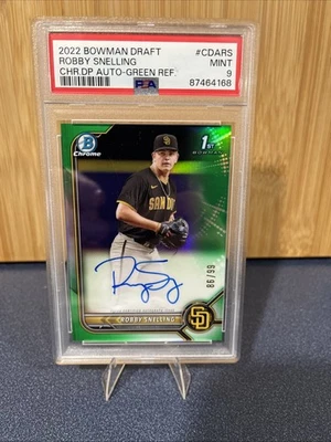 2022 Bowman Draft GREEN Refractor AUTO ROBBY SNELLING MARLINS #CDA-RE PSA 9 - Image 1 of 2