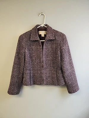 Chaqueta Blazer Doncaster Talla 8 Púrpura Tweed Espiga 100% Seda Cremallera Completa Foto 1 de 4