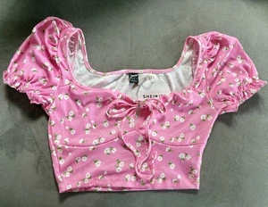 Top corto rosa floral Shein para mujer - mediano - NUEVO NUEVO CON ETIQUETAS - Imagen 1 de 6