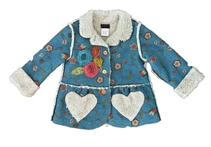 Zaza Couture Girls Blue Shearling Cute Flower Button Accents Coat 3T - Picture 1 of 7