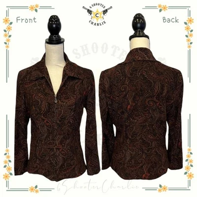 Elementz Womens S Lightweight Jacket Zip Front Brown Black Paisley Floral Print - Image 1 of 4