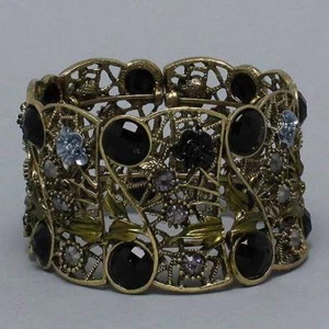 Floral Gold Cuff Bracelets with Crystal - Beautiful Bridal Jewelry - Picture 1 of 5