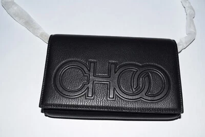 NWT Authentic JIMMY CHOO Sonia Black Leather Bag Emboss Chain crossbody Logo - Image 1 of 4