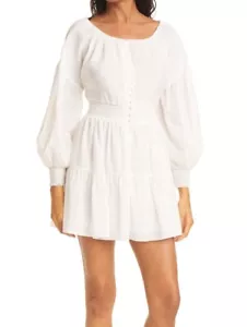 New ALICE + OLIVIA Kiara Smocked Long Sleeve Button Front Dress - Off White US 4 - Picture 1 of 11