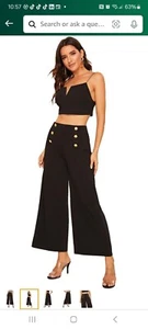 NWT! SweatyRocks Women's High Waist Double Breasted Wide Leg Pants, Black S D1 - Picture 1 of 10
