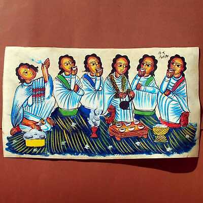 Äthiopien: Leder-Gemälde Handgemalt, Traditionelle äthiopische Kaffeezeremonie • 39.95€
