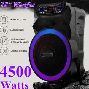 Portable 18” Bluetooth Speaker Subwoofer Heavy Bass Party DJ System Mic AUX FM - Picture 1 of 14