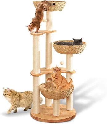 BEST-HOMEPRO 52" Modern Cat Tree Tower Oak Cat Scratching Tree for Indoor Multiple Large Cats