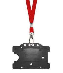 Rojo Identificación Cuello Correa Lanyard Metal Clip Y Plástico Negro Card Placa - Imagen 1 de 1