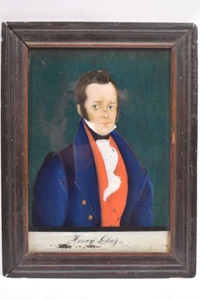 Antique C.1820's Folk Art Reverse on Glass Portrait of Henry Clay Original Frame - Picture 1 of 5