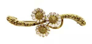 ART NOUVEAU - Broche Flor Margarita Antiguo Esmalte Oro Amarillo 14K - Imagen 1 de 7