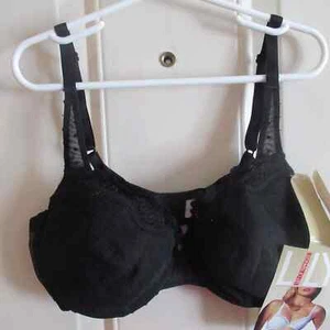 Vintage 80's Lily of France Crystal Sheer Black Underwire Bra NWT Sz 36C - Picture 1 of 5