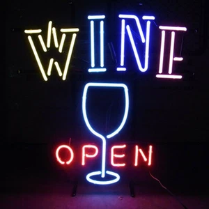 Letrero de neón abierto de copa de vino luz bar de cerveza pub colgante de pared arte artesanal 20"x16" - Imagen 1 de 1