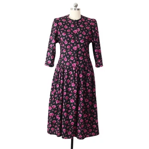 vintage rose print cotton tea dress S/M midi prairie modest romantic 90s USA vtg - Picture 1 of 11