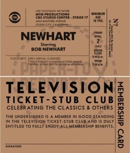 PROGRAMA DE TELEVISIÓN - NEWHART - BOLETO DE TELEVISIÓN - TALÓN CLUB - REIMPRESIÓN DE BOLETOS - TARJETA DE FANTASÍA - Imagen 1 de 1