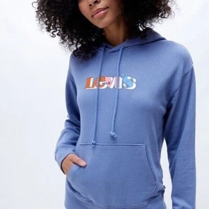 Women's Standard Sweatshirt Levi's Long Sleeve Hoodie, Small Bluenew - Picture 1 of 14