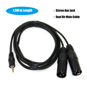 New 5 ft stereo 1/8” 3.5mm plug to 2 XLR 3pin male y splitter patch cable Cord - Picture 1 of 6