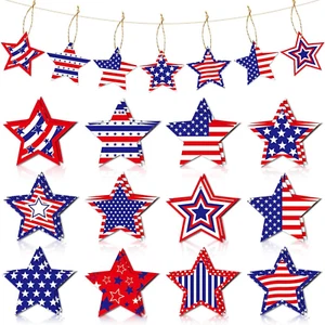 Red White Blue Star Patriotic Decorations 24 Pcs 4Th of July Hanging Ornaments I - Picture 1 of 12