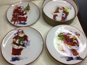 Set Of 4 Southern Living Santa Plates Red Band Christmas Holiday 8 1/2" - Picture 1 of 7