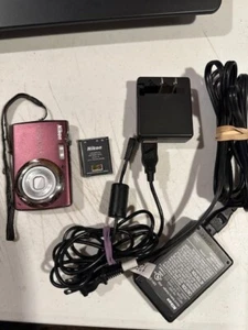 Nikon CoolPix S220 Plum camera (not working), adapter, battery and charger - Picture 1 of 7