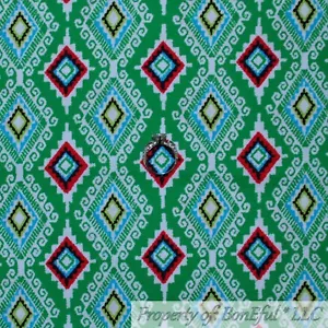 BonEful FABRIC FQ Cotton Quilt Green White Red Aqua Blue Damask Stripe Xmas Baby - Picture 1 of 12
