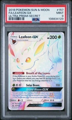 PSA 9 LEAFEON GX 157 ULTRA PRISM SECRET RAINBOW RARE SUN & MOON POKEMON - Image 1 of 2