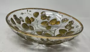 Antike Goofus 9,5 Zoll Glasschüssel mit Blattgold und roten Erdbeeren - Bild 1 von 16