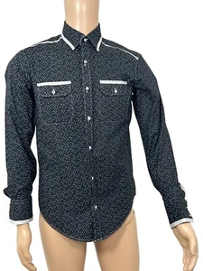 Envy Collection Men’s Button Down Shirt M Black Grey Trim Polka Dot Long Sleeve - Picture 1 of 13