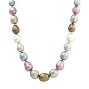 VINTAGE 14K YELLOW GOLD FAUX MULTI-COLORED PEARL NECKLACE 18" - Picture 1 of 5