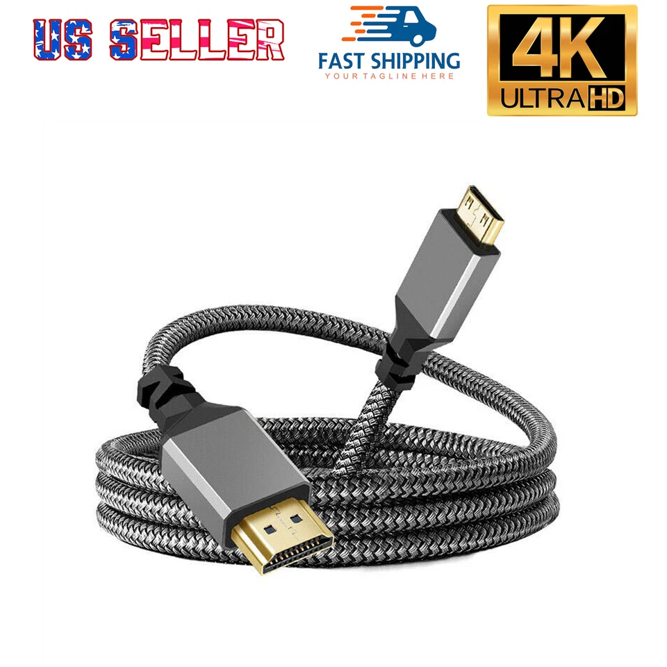 4K 60Hz Mini HDMI to HDMI Cable 1-10ft High Speed Compatible with DSLR Cameras - Image 1 of 4