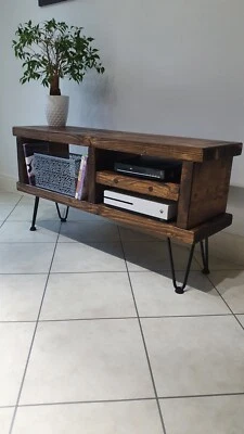  TV Stand/TV Unit/Hairpin Legs/Solid Rustic Handmade TV stand/Entertainment Unit - Image 1 of 4