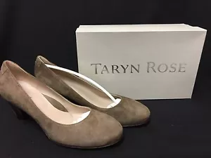Tacones de gamuza Taryn rosa topo cuero 2,25" hechos en Italia talla 8/40 NUEVO tacón de cuerno - Imagen 1 de 9