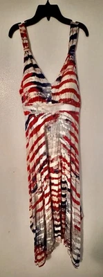American Rag Cie Homeland Patriotic Tie Dye Red White Blue Stripe Maxi Dress  - Image 1 of 3