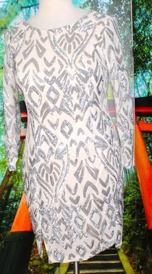 SEQUIN COCKTAIL  DRESS SILVER/BEIGE  (mother of bride) 1X PLUS - Image 1 of 4