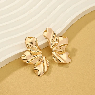 Pendientes colgantes de pétalos de flores de metal lisos grandes modernos joyas llamativas Foto 1 de 4