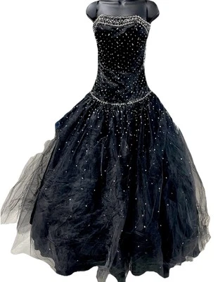 Vestido de graduación de princesa MARI LEE talla 5/6 negro con cuentas, vestido de fiesta sin tirantes defecto Foto 1 de 4