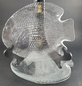 Set of 4 Arcoroc France Poisson Fish Shaped Plates  10” x 8" Clear Glass - Picture 1 of 6