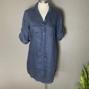 Dolma 100% Leinen Hemdblusenkleid Navy | Coastal Chic Sommer Style - Bild 1 von 6