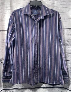 Faconnable Men’s Medium Purple Striped Dress Shirt Long Sleeve Button Up - Picture 1 of 7