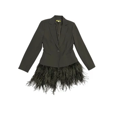 Chaqueta Blazer Gianna Bini Negra Pluma Avestruz Para Mujer Talla 4 Glam Preppy Elegante Foto 1 de 4